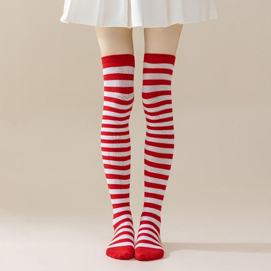 Striped Thigh High Socks Women Colorful Over-the-Knee Socks Retro Stretchy Thigh Highs for Girls Cosplay Lolita Costume