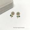 2025 High-End Crystal Flower Green Leaf Zircon Stud Earrings - Trendy & Delicate for Women