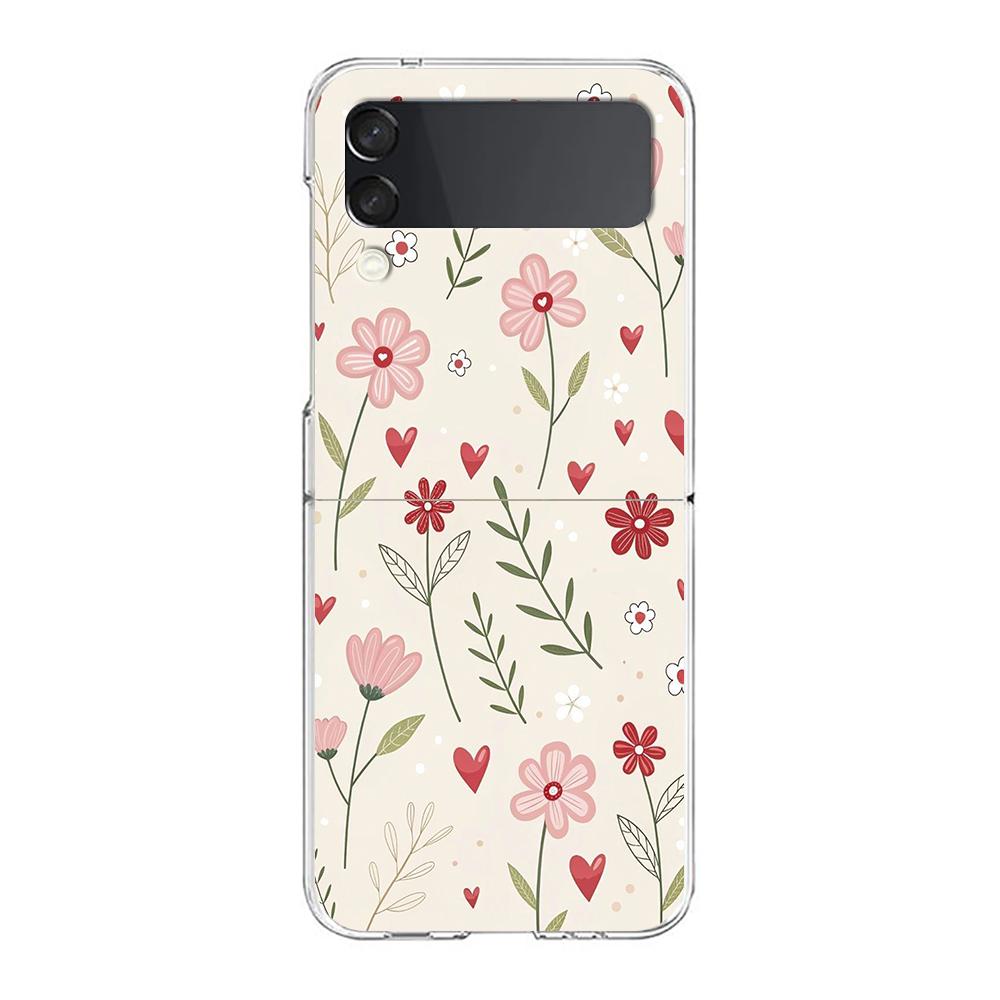 Transparent Phone Case For Samsung Galaxy Z Flip 3 4 5 6 7 Hard Folding PC Z Flip3 Flip4 Cover Soft Pale Little Flower
