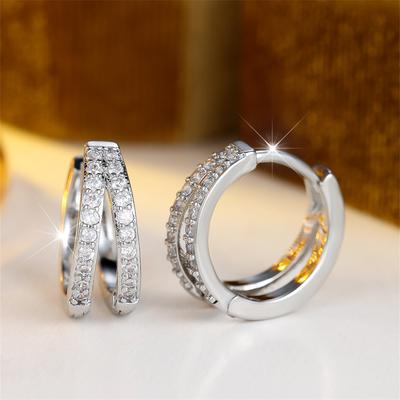 Round Stone White Zircon Hollow Hoop Earrings For Women Vintage Silver Color Geometric Ear Buckle Wedding Jewelry Bridal Gifts