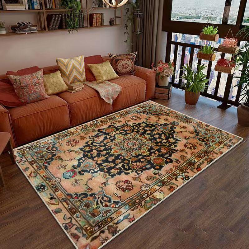Retro Persian Living Room Rugs Decoration Bedroom Floor Mats Customizable Anti Slip Washable Short Velvet Office Carpet Lounge