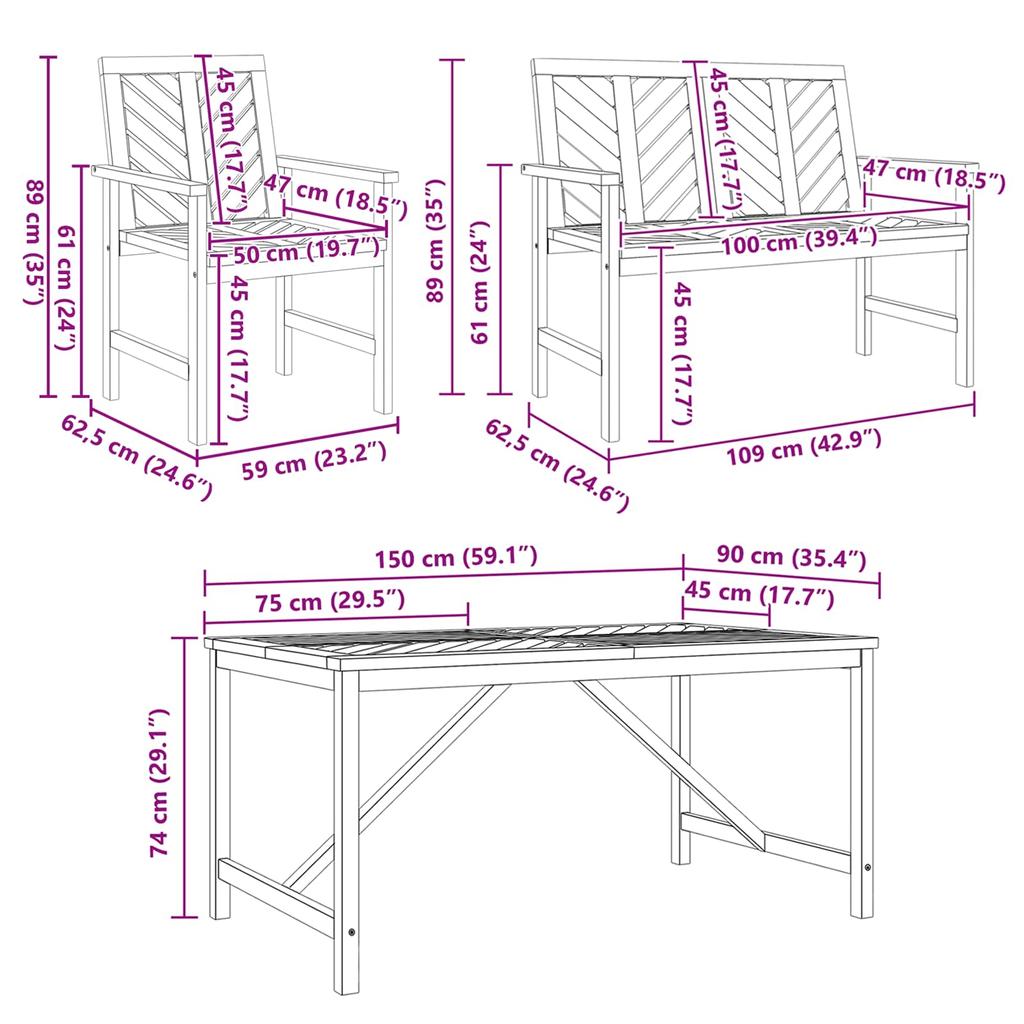 Garden Dining Set 6 pcs Brown Solid Acacia Wood