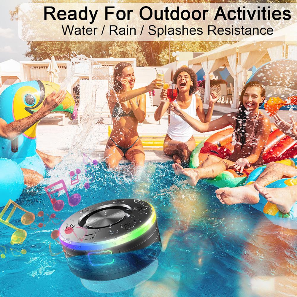Waterproof Wireless Speaker with Suction Cup/RGB Light Bluetooth-Compatible 5.2 Hands-Free Call/FM Radio for Bathroom Sing-Along