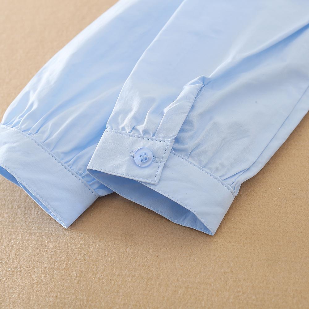 Girls Ruffle Collar Shirt 5-12 Years Long Sleeve Bow Tie Kids School Uniform Blouse Polyester Children Daily Tops