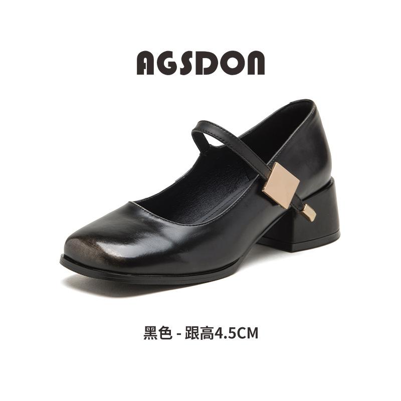 Augustine Mary Jane shoes women's 2025 new summer with skirt temperament retro thick heel square head light mouth single shoes