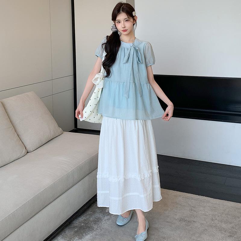 2026 Summer Maternity Two-Piece Doll Shirt & Skirt Set 2XL
