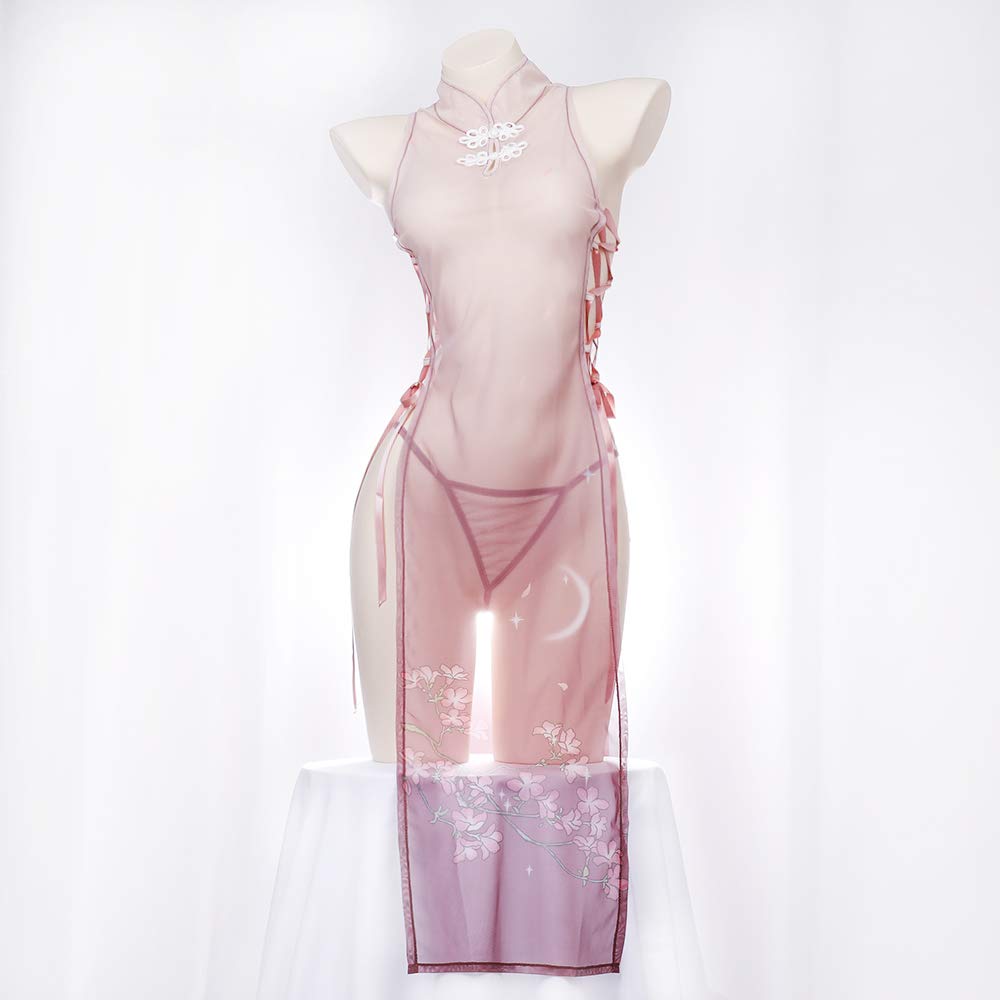 Sexy Chinese Cosplay Baby Doll Chinese Dress Style Chinese Clothes Pajamas Cute Floral Pattern Lingerie Sheer Slip See Through Transparent One Size