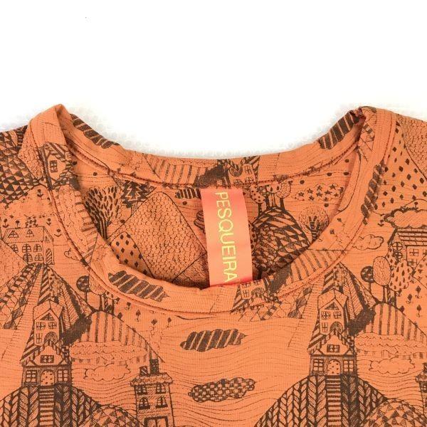 Made In Japan PESQUEIRA Long Sleeve Dress/Women's Size M/Orange×Brown/Allover Print/(USED)