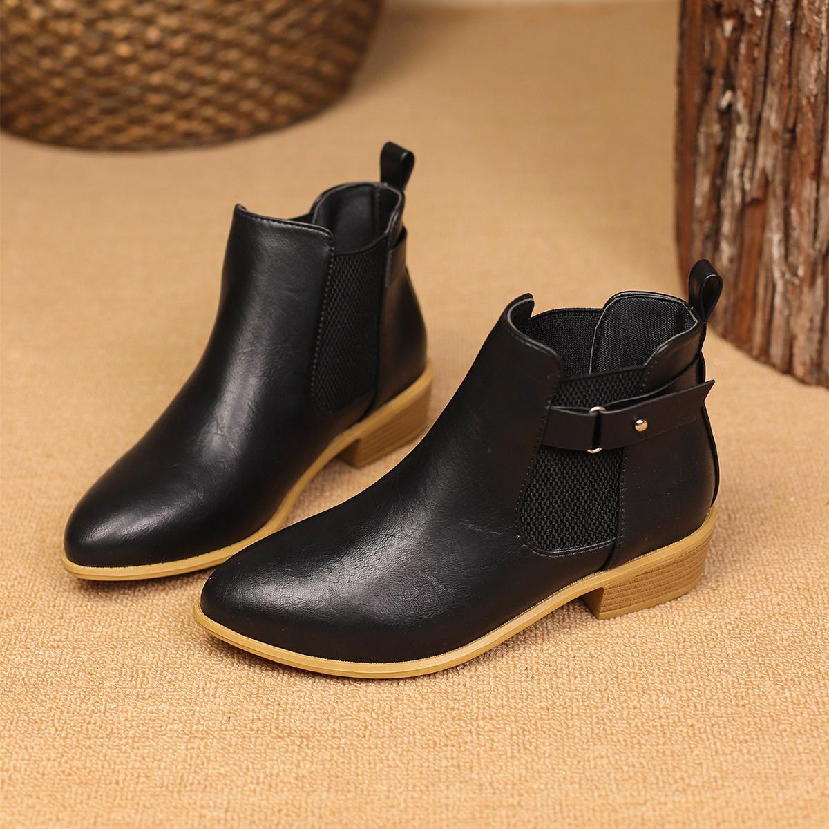 

Женские короткие ботинки челси из искусственной кожи больших размеров, повседневные короткие ботинки Martin с острым носком, размеры 36-43 43 чёрный