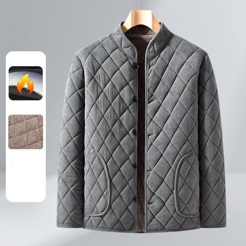 

Мужская зимняя куртка ветрозащитная утолщенная стеганая куртка повседневная ромбовидная теплая флисовая подкладка пальто для папы среднего возраста однотонная верхняя одежда для улицы L серый