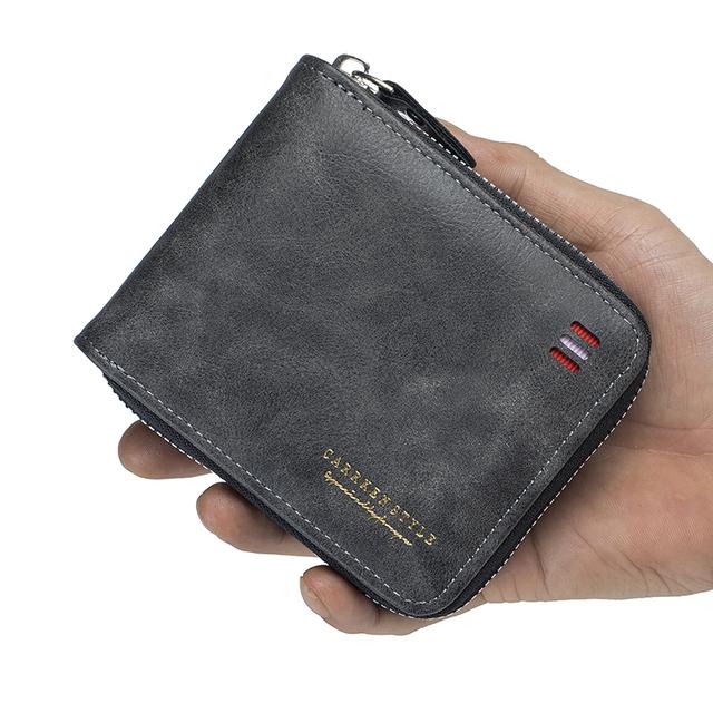 Men'S Wallet Short  New Vintage Casual Trifold Zipper Bag Youth Student Buckle Waist Chain Zero Wallet For Dad'S Birthday Gift