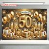 2D Golden Wedding Backdrop "Anniversary" Banner with Gift Boxes & Confetti Photo Booth Background