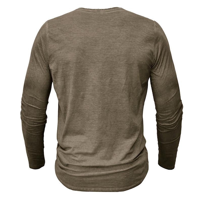 Herren Unifarbenes Henley-Shirt Langarm Lässig Knopfleiste Oberteil
