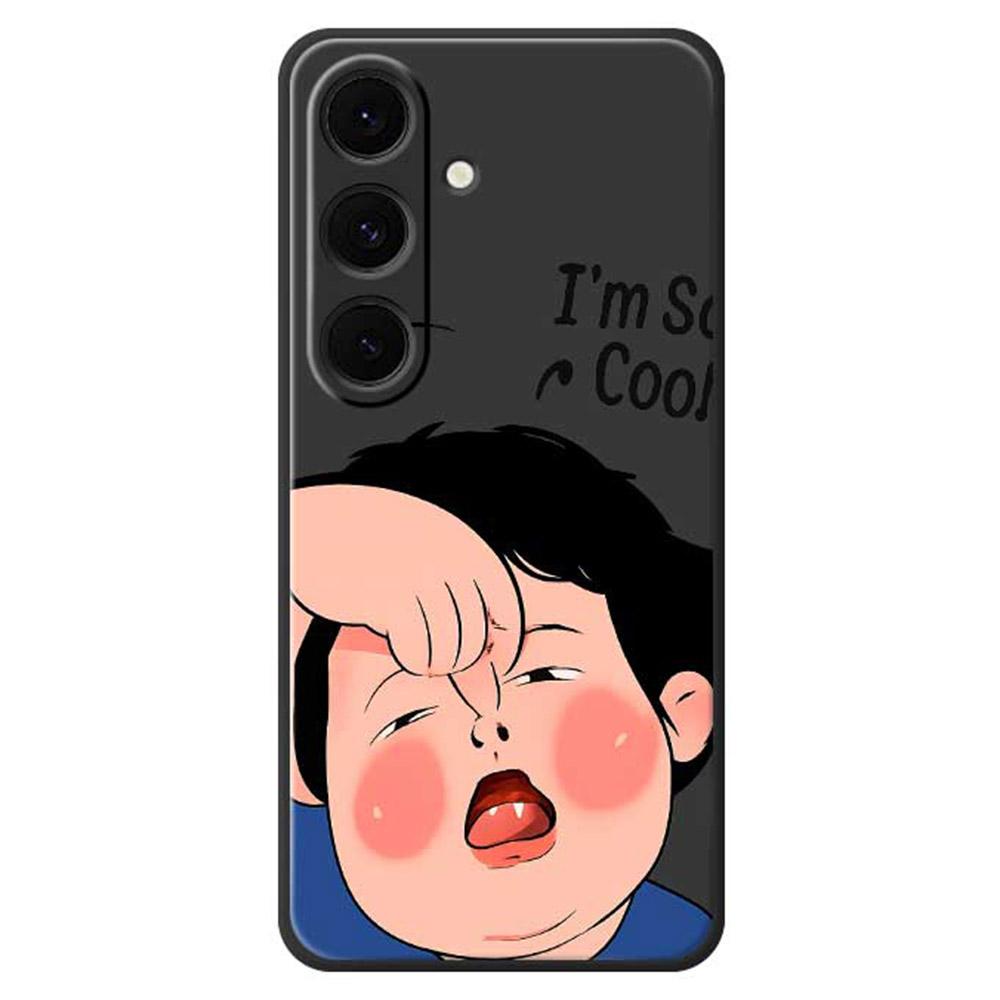 

For Samsung Galaxy S25+ Case Make Faces Kid Pattern Printing Straight Edge TPU Phone Back Cover Black