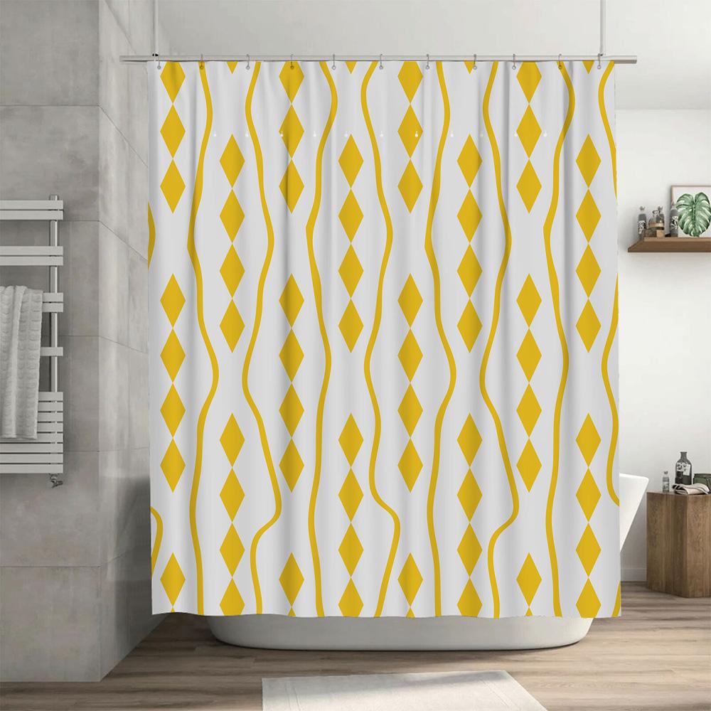 Yellow Bath Shower Curtain Fabric with Diamond Shape for Home Decoration Waterproof Shower Cover