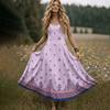 Women Sleeveless Maxi Dress Summer V Neck Long Casual Bohemian Style Spaghetti Strap Printed Sundress with Flared Hem