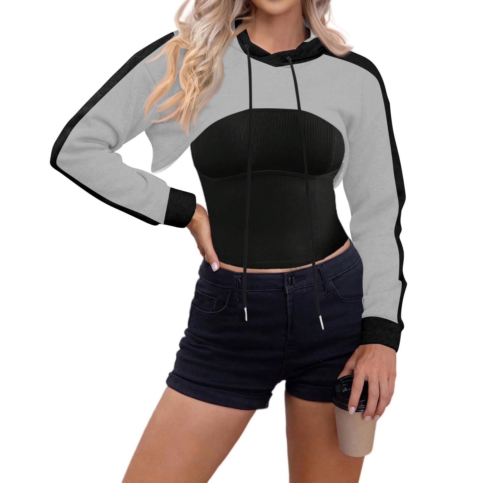 

Женский топ-пуловер, ультракороткая толстовка с принтом, длинный рукав, толстовка с капюшоном и завязками M