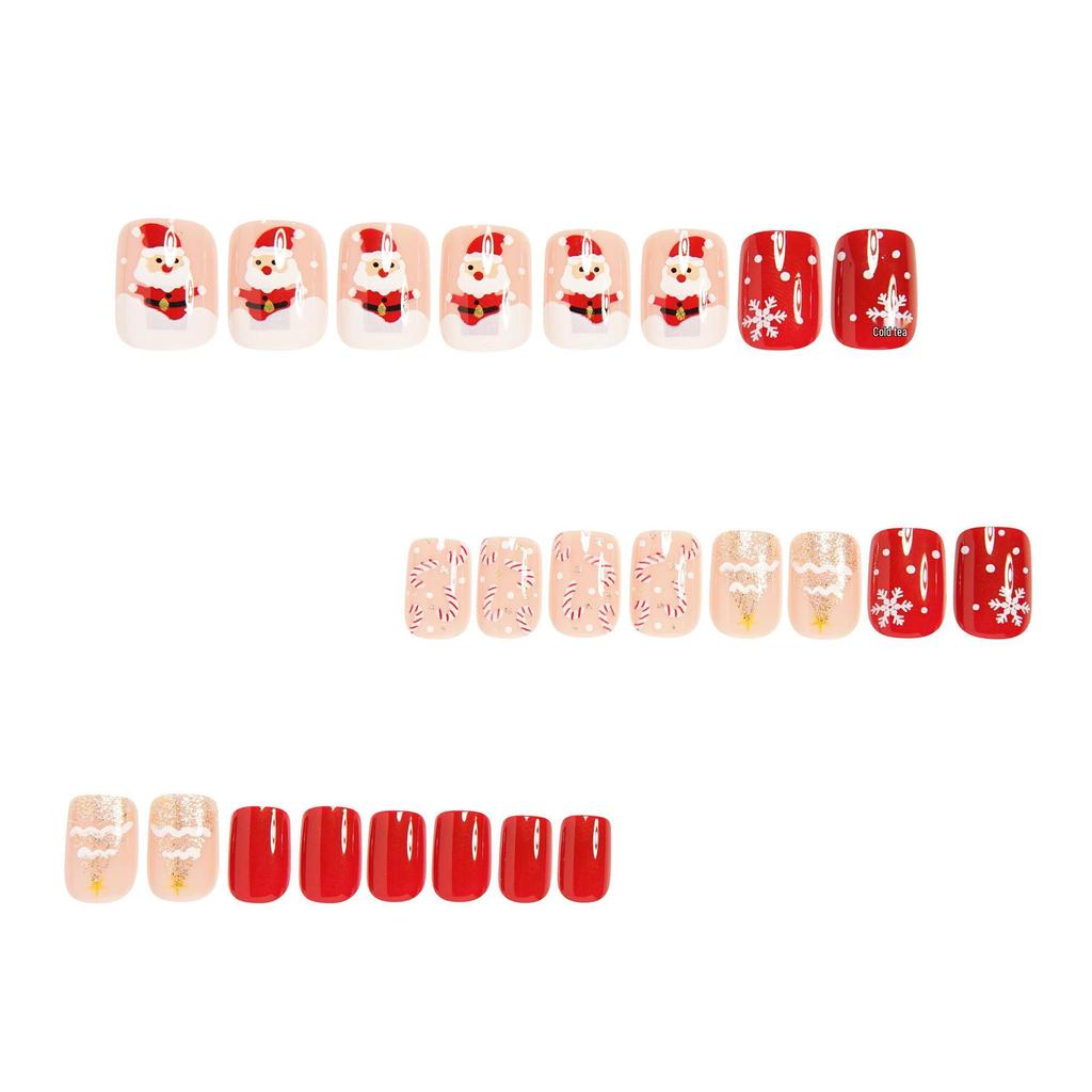 Santa Claus & Snowflake Candy Cane Press-On Fake Nails for Autumn & Winter