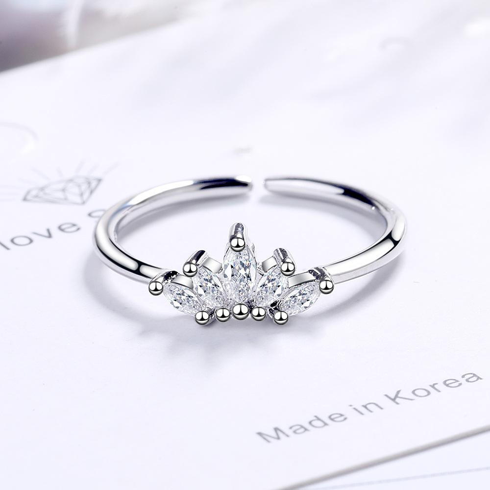 925 Sterling Silver Fashion Versatile Crown Zircon Ring Birthday Party Anniversary Gift