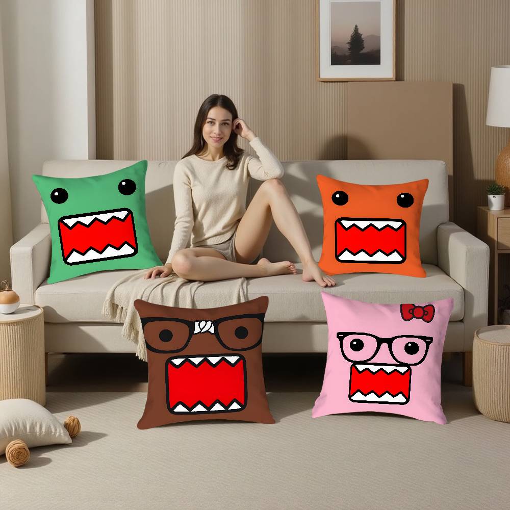 Cool Cute D-Domo KunS Face Pillow Case Soft Plush Fabric Double Sided Print Decorative Home Living Room Gift Cushion