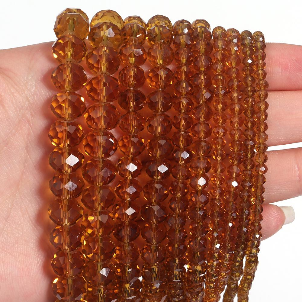 1 Strand Faceted Crystal Glass Beads Brown Loose Spacer Beads For Jewelry Making DIY Bracelet Necklace Accessories 3/4/6/8/10mm