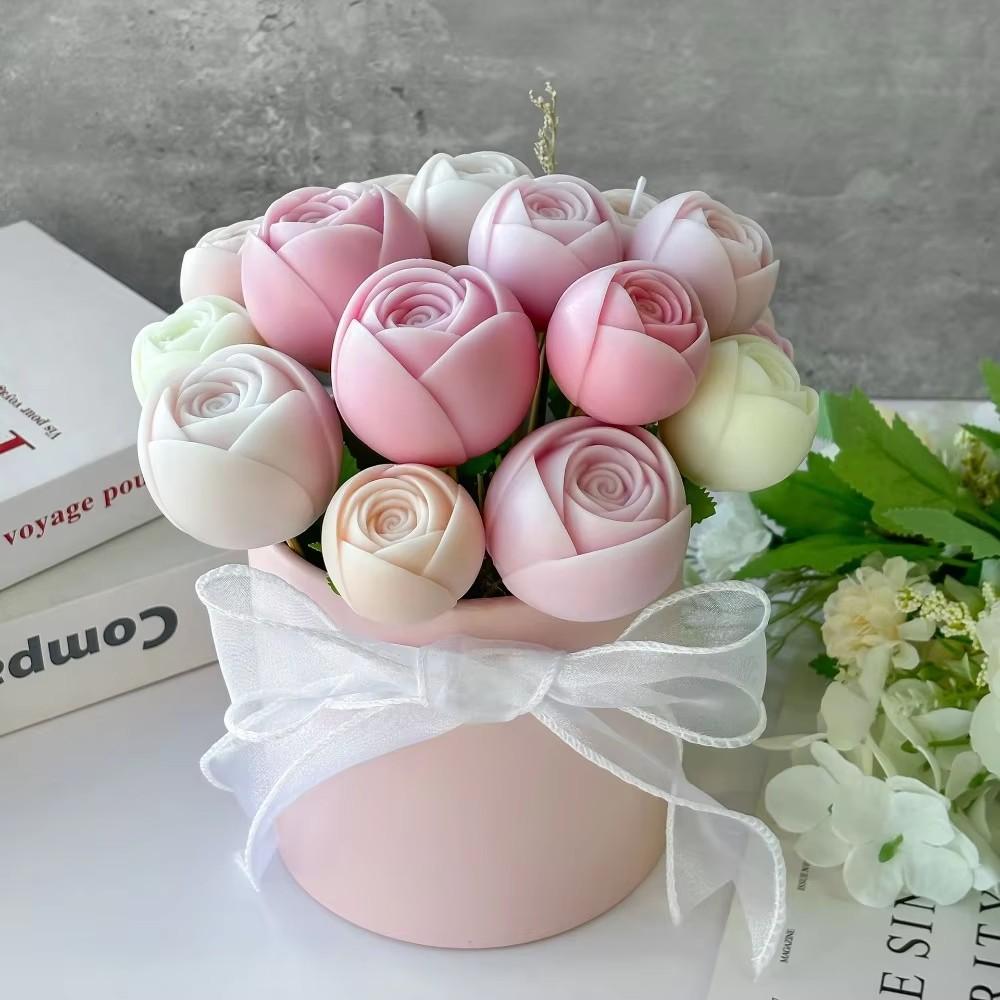 Multi Size Rose Bud Candle Silicone Moulds Stack Flower Resin Making Tools Plant Gypsum Birthday Party Decor Mother’s Day Gifts