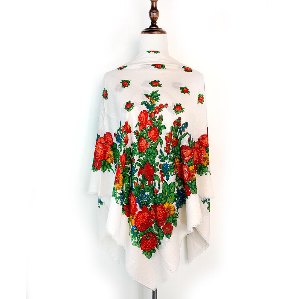 Women s Russian-Style Ethnic Print Tassel Shawl Scarf 130x130 cm
