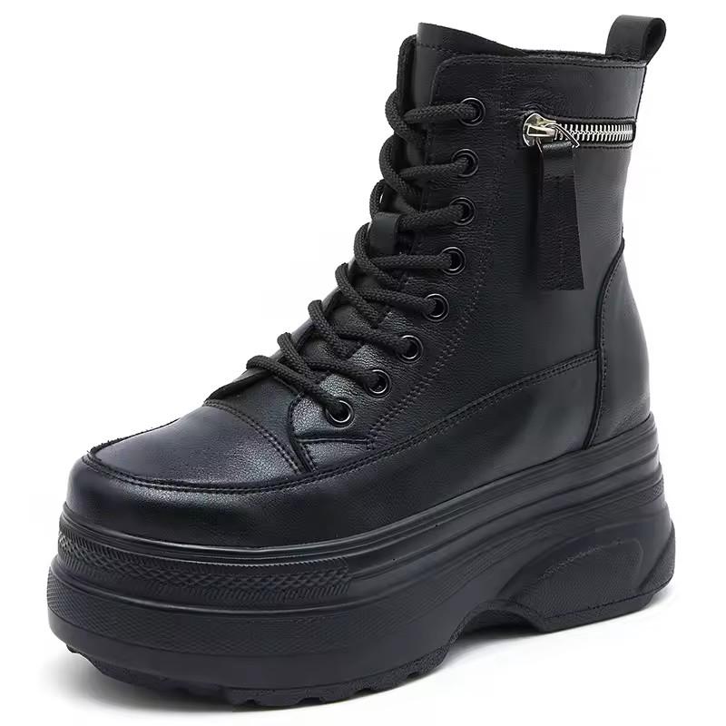 Fashion GKTINOO Ankle Boots Platform Women Genuine Cow Leather Short Boots Round Toe Height Increasing Thick Sole Ladies Shoes Handmade