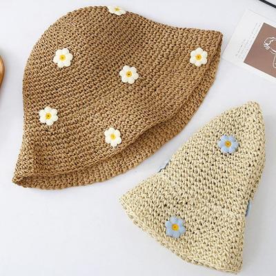 Summer Cute Flower Straw Hat For Women, Breathable Foldable Sunscreen Hat, Seaside Beach Hollow Fisherman'S Hollow Sun Hat