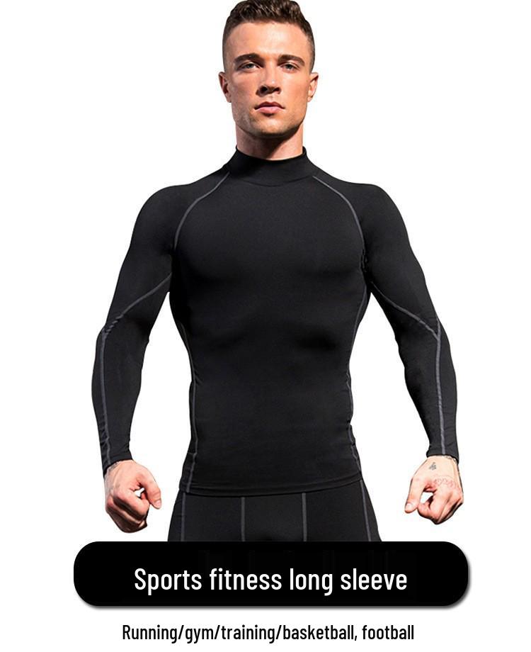 Men's High Neck Long Sleeve Quick-Dry Sports Bodysuit for Football & Basketball Training