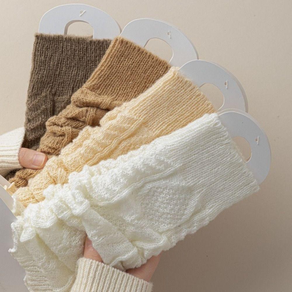 Cute Sweet Lolitas Knitted Socks Knitting Long Stockings Solid Color Leg Warmers  Autumn Winter