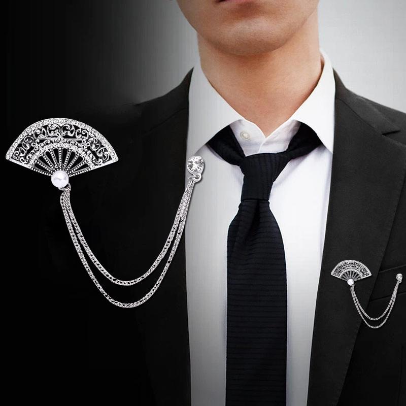 Men's Vintage Wings Brooch: Korean Chain Lapel Pin & Flower Corsage Badge.