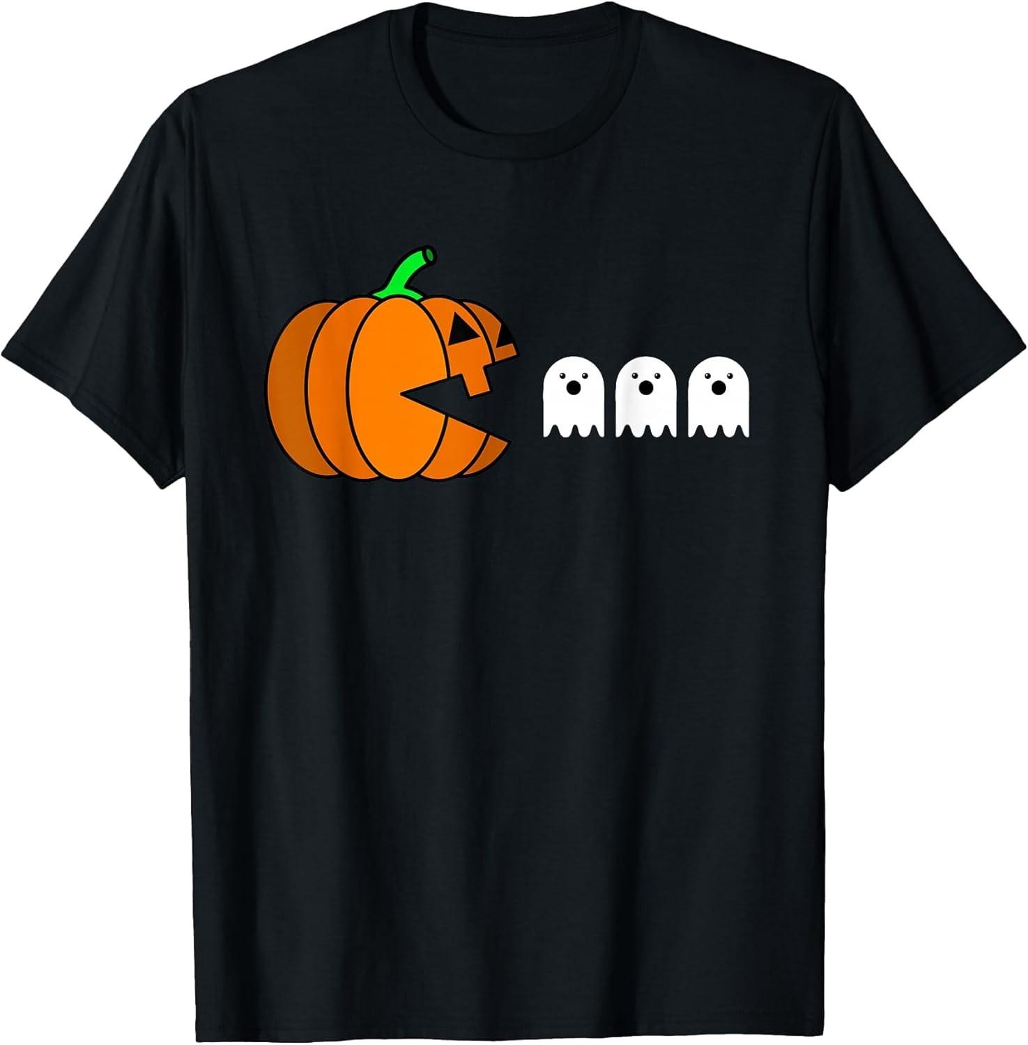 NEW LIMITED! Funny Halloween Pumpkin Eating Ghost, Gamer Tee - MADE IN USA S