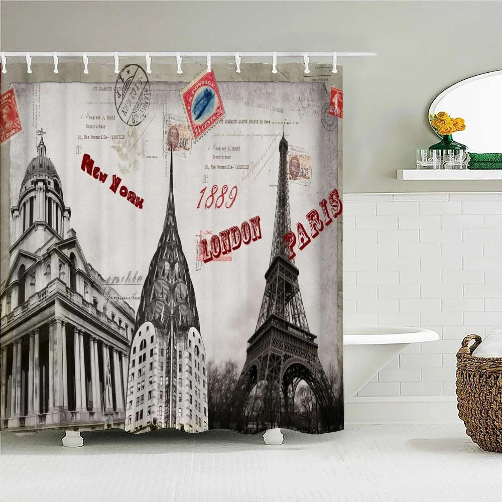 

Vintage Style Retro Landscape Bath Curtain Waterproof Fabric Shower Curtains Bathtub Screen For Bathroom Home Decor W60H190(CM)-1 Pcs