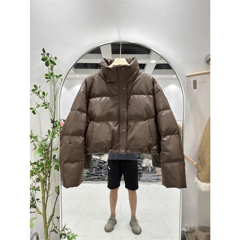 

Женский короткий пуховик из искусственной кожи, новый зимний утолщенный пуховик с воротником-стойкой, куртка-хлеб, маленькая куртка Кендо M (120-75kg wearable) темно-коричневого