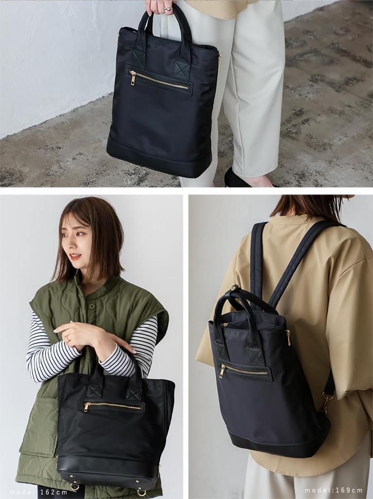 VITAFELICE Women's Side-Zip Nylon Backpack inb-10075z (Black)