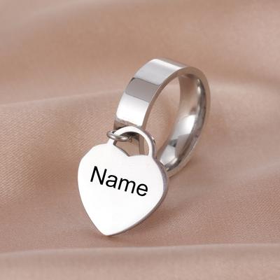 Punk Women Stainless Steel Rings Custom Name Ring Personalized Engraved Love Heart Pendant Ring Geometry Jewelry Christmas Gifts