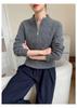 Women's Cashmere Cable Knit Half-Zip Sweater - Loose Fit, Half-High Neck, Solid Color for Autumn & Winter