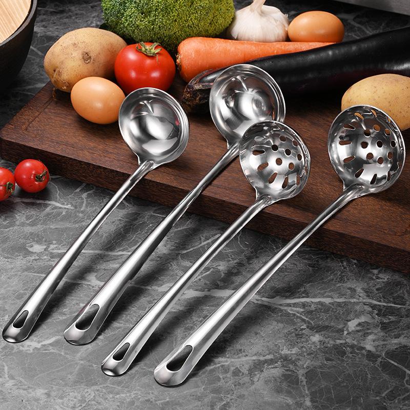 Stainless Steel Deep Bottom Soup Ladle and Strainer for Serving Soup and Porridge in Restaurants and Kitchens.