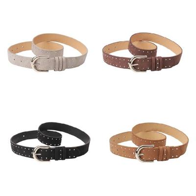 Casual Women's Jeans Belt Solid Color PU Leather Strap Studded Accents Metal Buckles Waistband