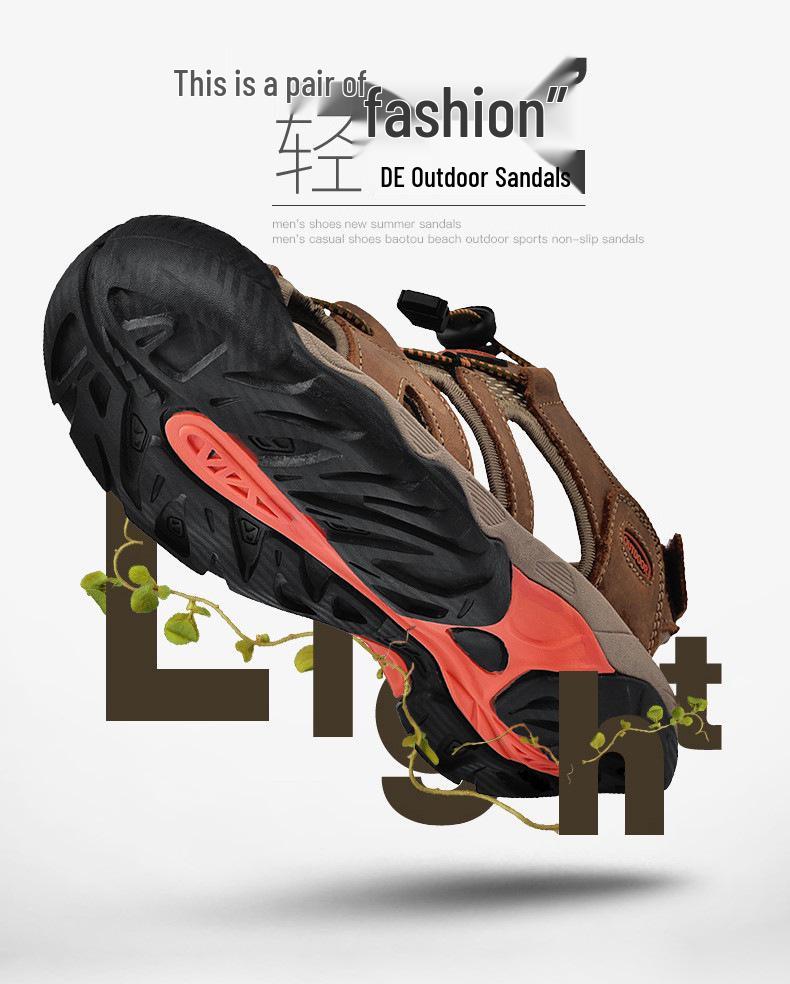 Outdoor Men's Leather Breathable Sandals - Summer Beach & Upstream Plus Size Casual Sandals