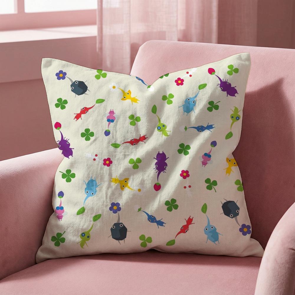 Cartoon Cute PIKMINS Cushion Cover Multi-Scene Pillow Cover for Home & Car - Reversible, Soft & Durable for Daily Use