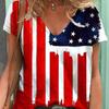 Summer V-neck 3D American Flag Printed Top Fashionable Casual Short Sleeved Women's T-shirts