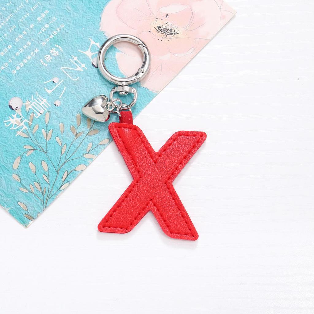 Colorful PU Leather Keychain with Peach Heart and 26 English Letter Charms