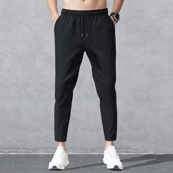 Herrenhose mit verstärkten Taschen, Taillenkordelzug-Design, lässige, einfarbige Sommerhose mit geradem Bein