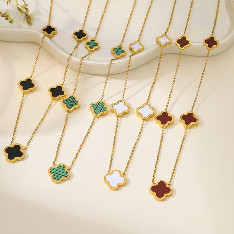 Stainless Steel Clover Necklace with Five Flowers and Four Leaves, Waterproof, Sweat Proof, High-end and Non Fading Jewelry