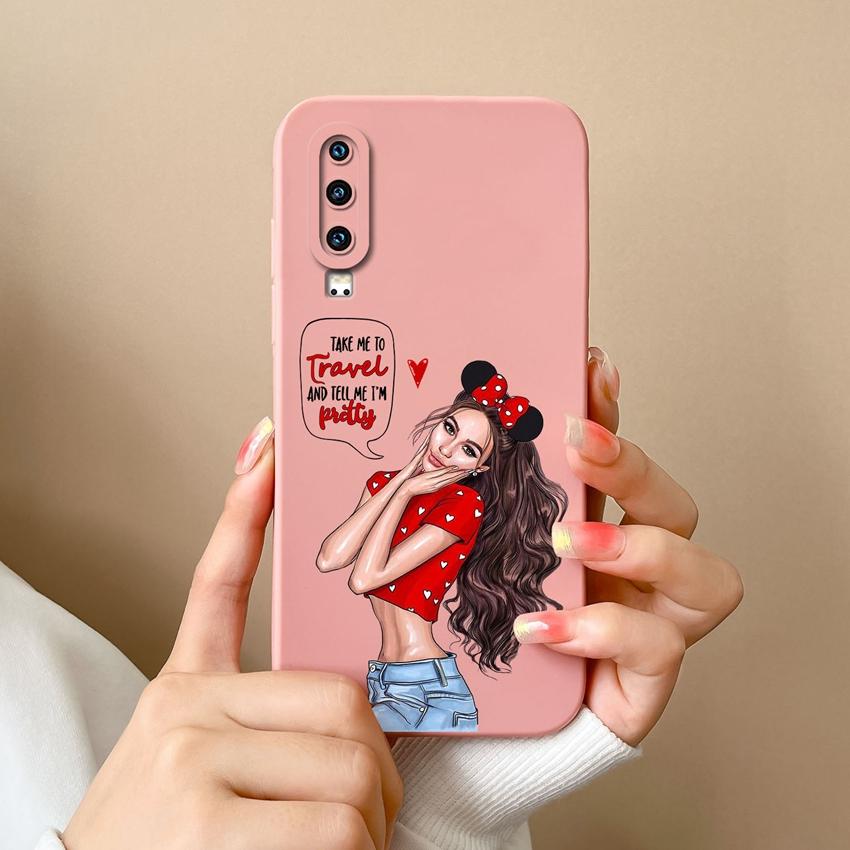 Compatible For Huawei P60 Y5 Y6 Y7 Y9 Y9A P30 P40 Trendy Girl Phone Case Lens Protection Soft Liquid Silicone Anti Drop Shell For Huawei Bumper Cover
