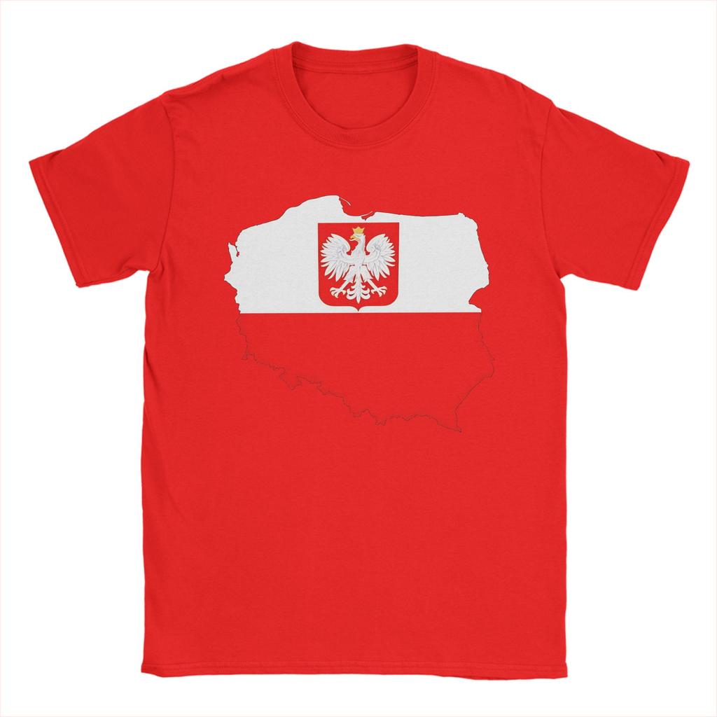 Poland Flag Map With Coat Of Arms T Shirt Beach Casual T Shirts 100 Cotton Trending Tshirt For Unisexs Shortsleeve Casual Tees
