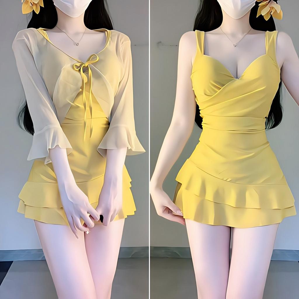 Badeanzug Damen Einteiler konservativer Badeanzug kleine Brüste Push-up sexy schlanker Badeanzug Damen Bauch und dünn flacher Winkel Thermalbad Schwimmen