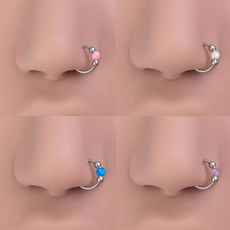 1Pc Blue Opal Nose Piercing Gold Color Septum Ring Stainless Steel Nose Clicker Ear Helix Cartilage Piercings 18G Jewelry